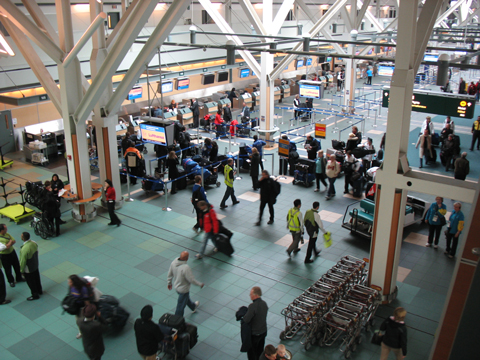 An aerial view of the international departures area.