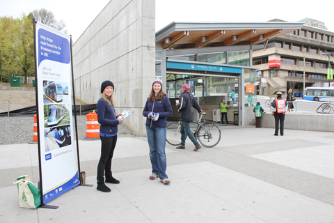 Two TransLink staff were out on the morning of Thursday, April 22, letting people know about the UBC Line consultation.