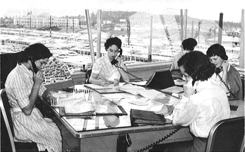 The B.C. Electric transit call centre in 1959, out at Oakridge Transit Centre.