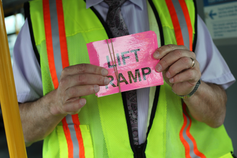 We offer a "Lift Ramp" flash card that people can show the driver if they need the ramp to be lowered.