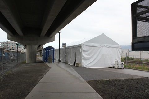 The tent housing the maintenance competition at VCC-Clark, in the spot where the 84 usually stops.