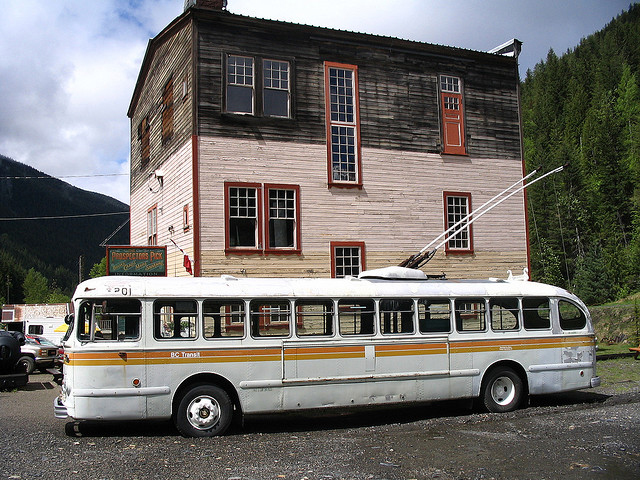 An old BC Transit Brill trolley bus in Sandon, BC