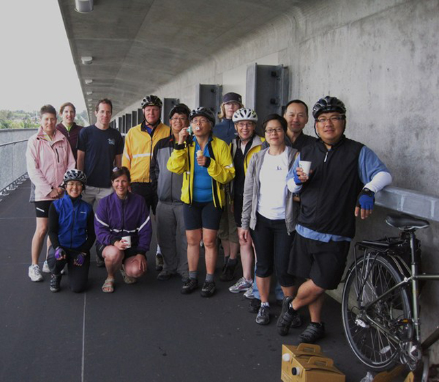 The Vancouver Bicycle Meetup Group on the Canada Line Bridge