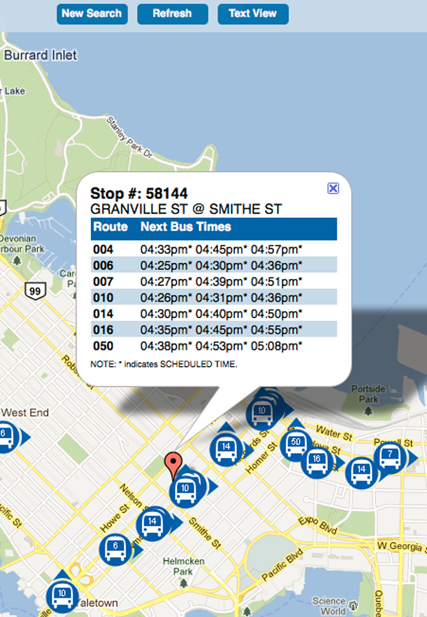 Map view of Next Bus