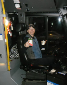 Hot chocolate for a bus operator.
