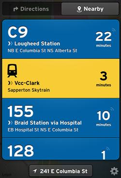 Transit App - the location of TransLink HQ is a little off, but close enough!