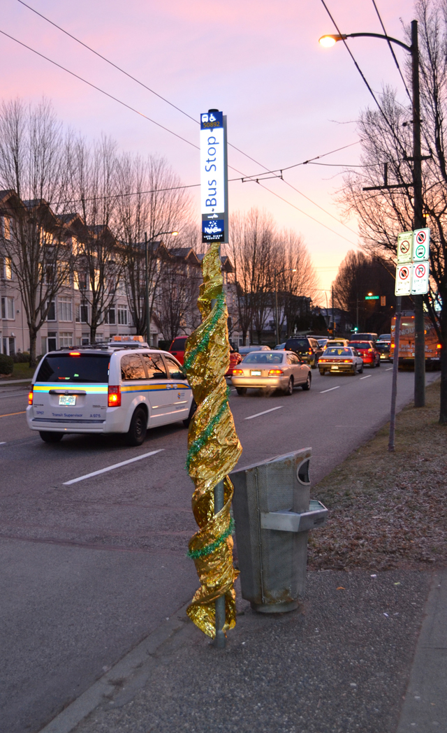 A dressed up bus pole