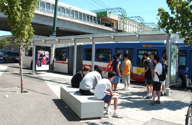 99 B-Line stop at Commercial–Broadway Station 