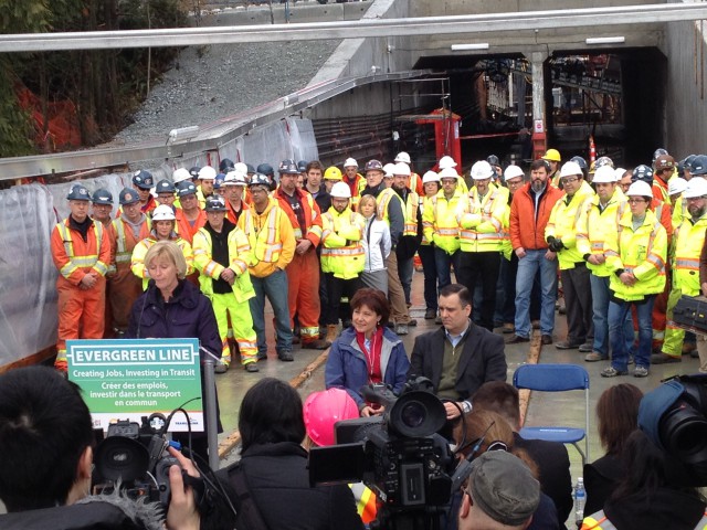 TransLink Board Chair Marcella Szel speaking at the press conference. 