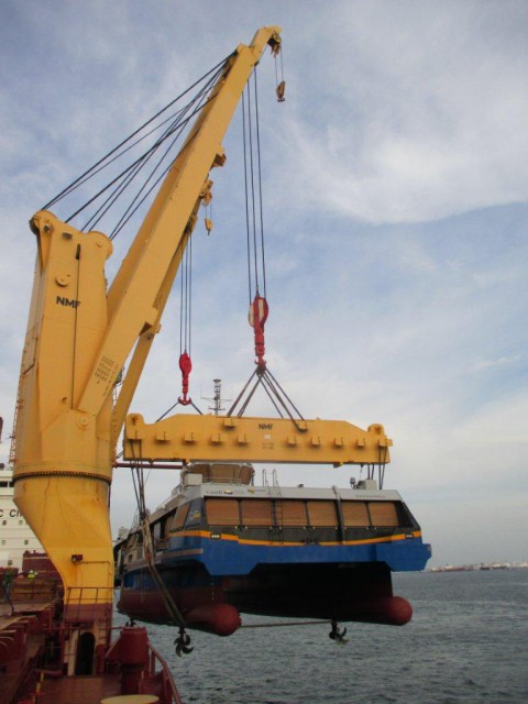 First, the vessel is hoisted out of the water