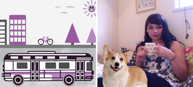 Danielle with her future corgi on the right and her illustration on the left! 