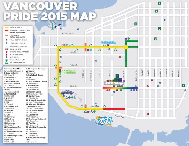 Vancouver Pride 2015 parade map