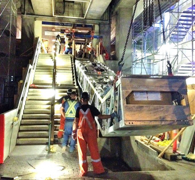 East escalator installation at New Westminster Station