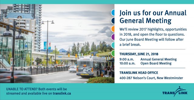 TransLink's Annual General Meeting is on June 21, 2018