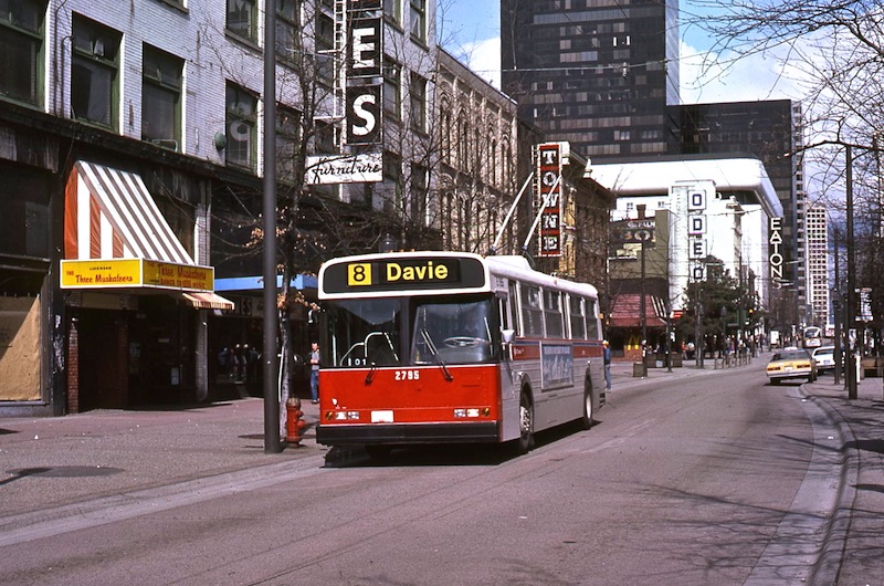 New Flyer trolley 2795 on Granville Mall circa 1984