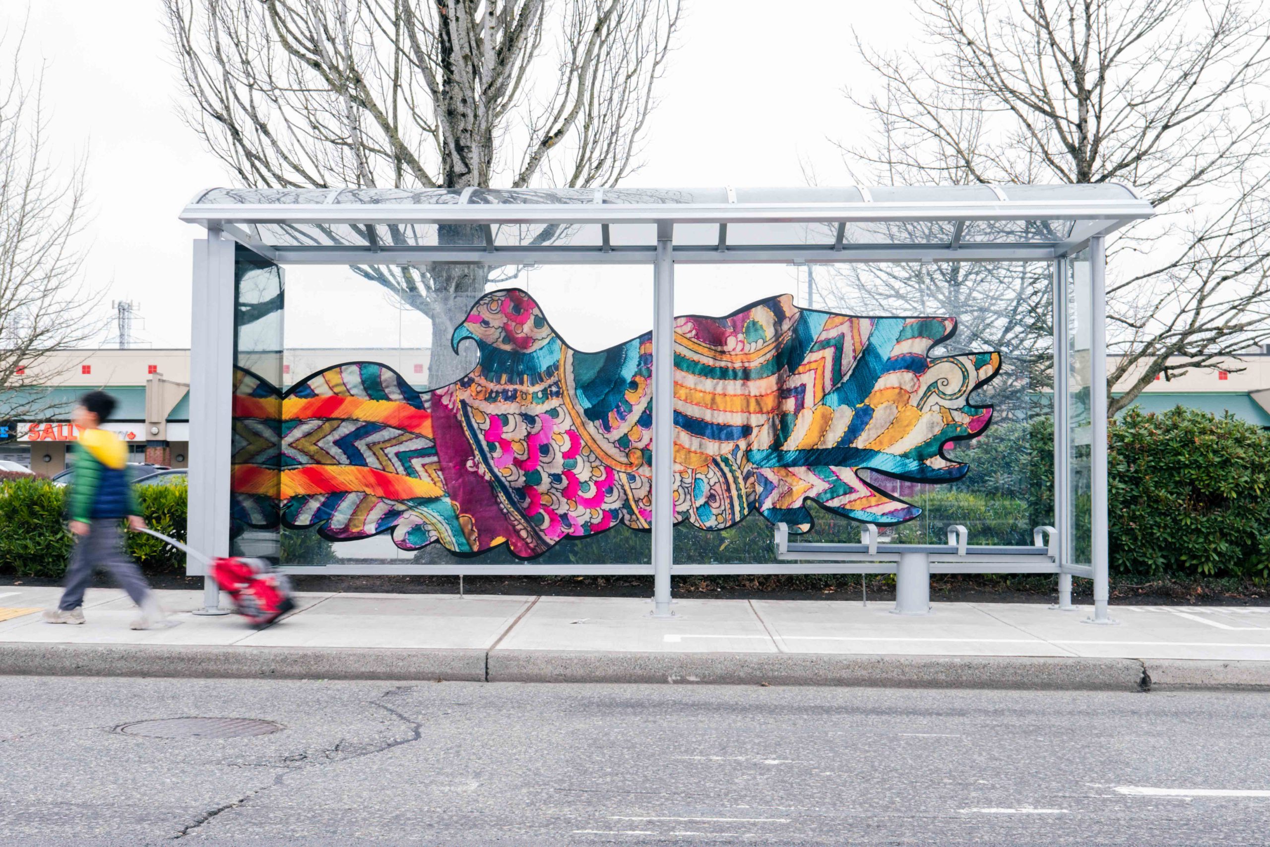 Angela Aujla's art on the northbound of Scott Road and 72nd Ave bus shelter
