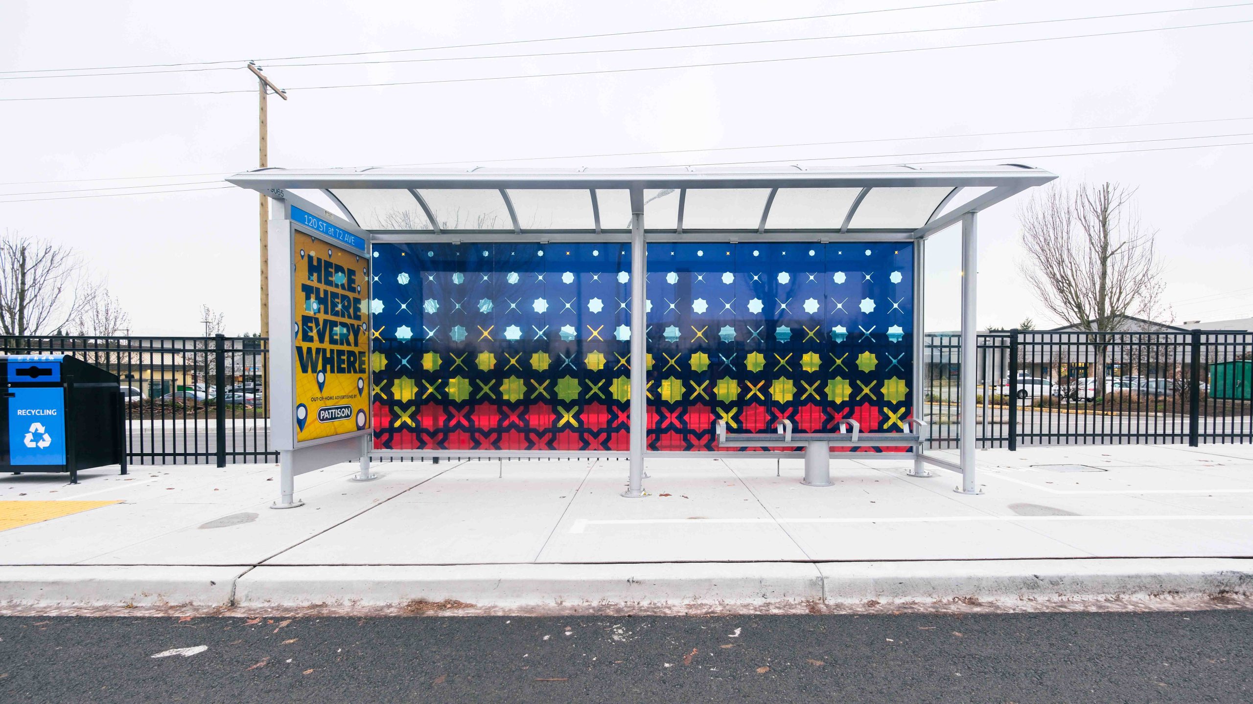 Jessie Sohpaul's art on the Scott Road and 72nd Avenue median centre island bus stop