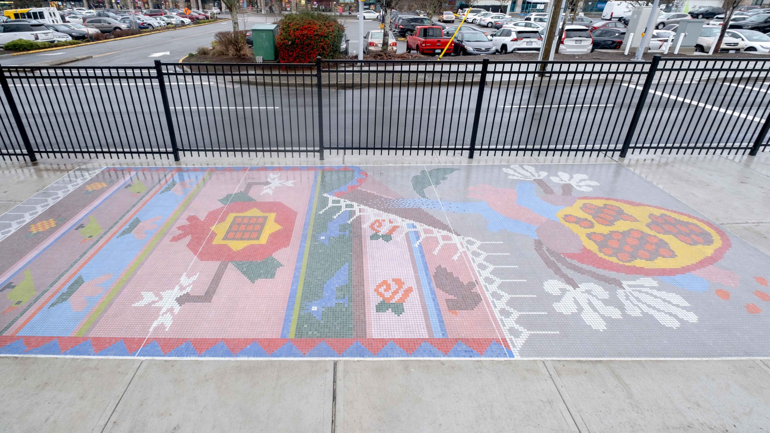 Keerat Kaur's mosaic art on the Scott Road and 72nd Avenue median centre island.