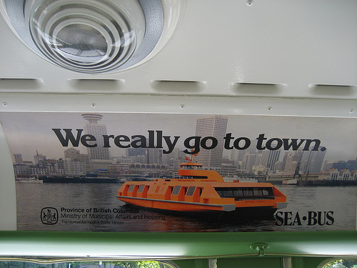 An ad in a historic trolley for the SeaBus back in the 1970s.