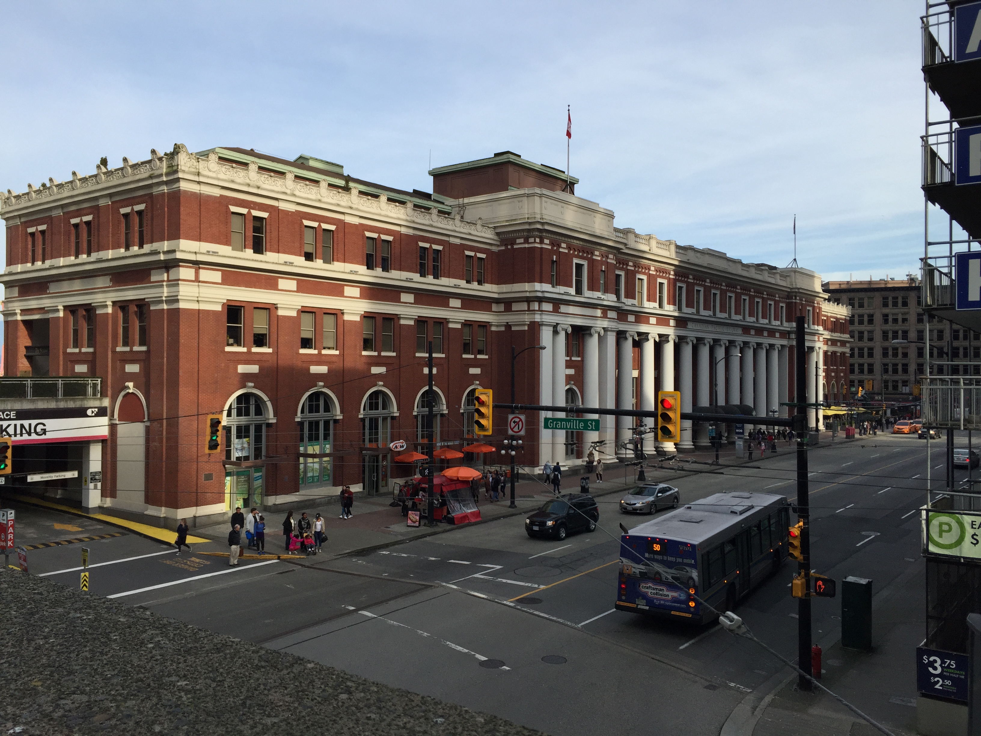 Waterfront station from the pedestrian bridge over Cordova St