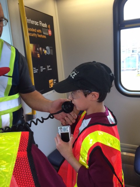 Trevor making an announcement on the SkyTrain in the yard!