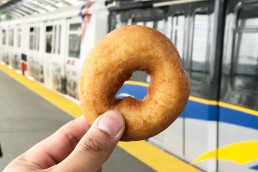 Donut in front of SkyTrain