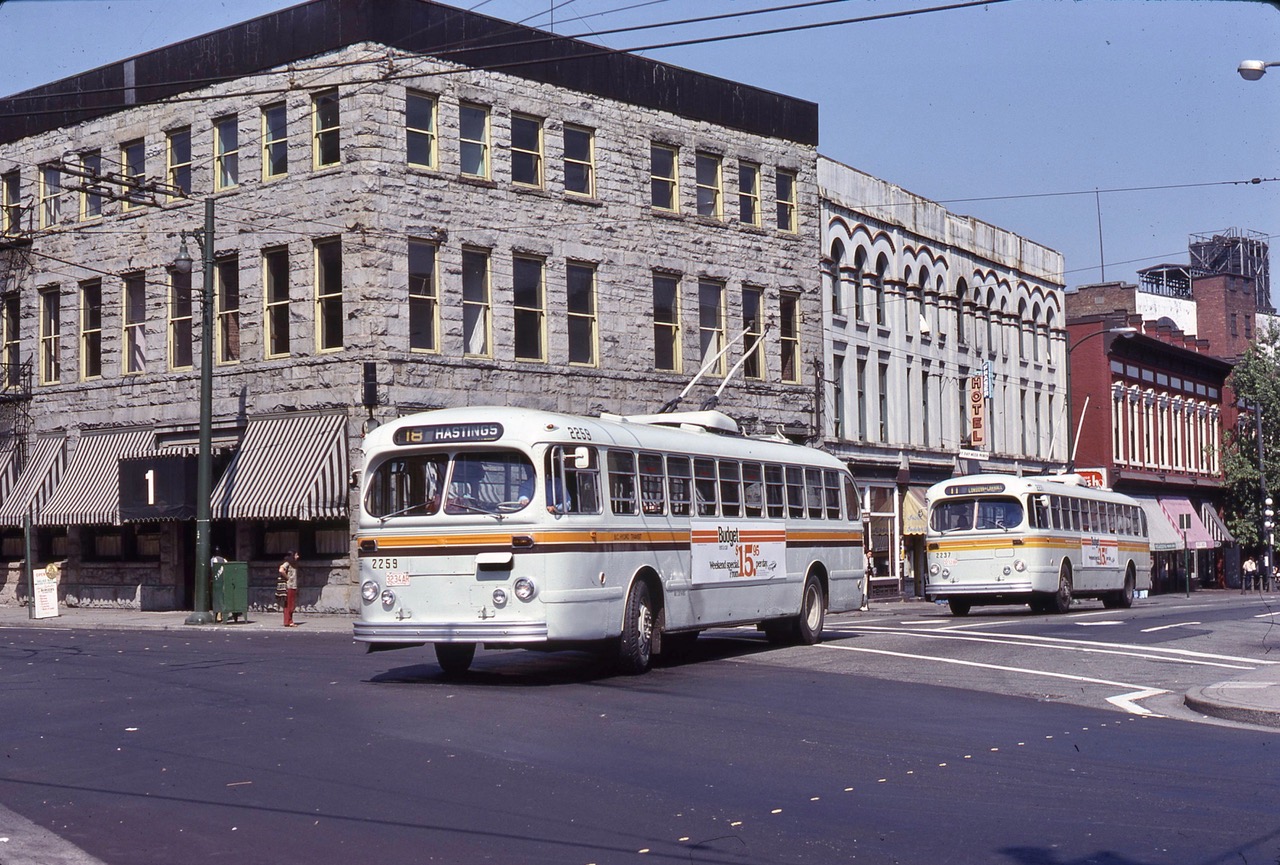 P.N.E. Parade pole pulling detour at Carrall and Cordova Streets, 1975