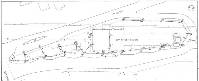 A drawing of the bus exchange from 22nd Street Station's original design in 1985. 