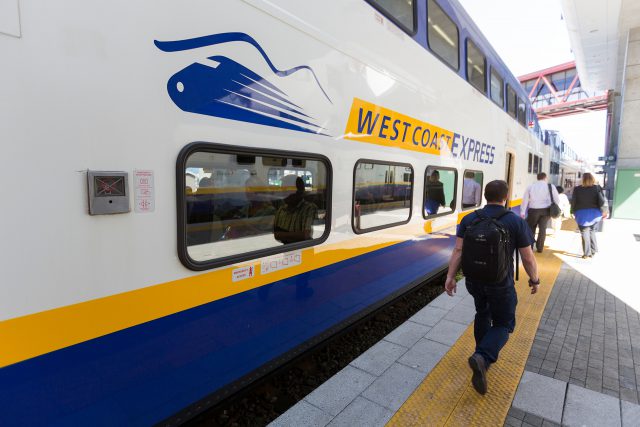A West Coast Express train at Waterfront Station