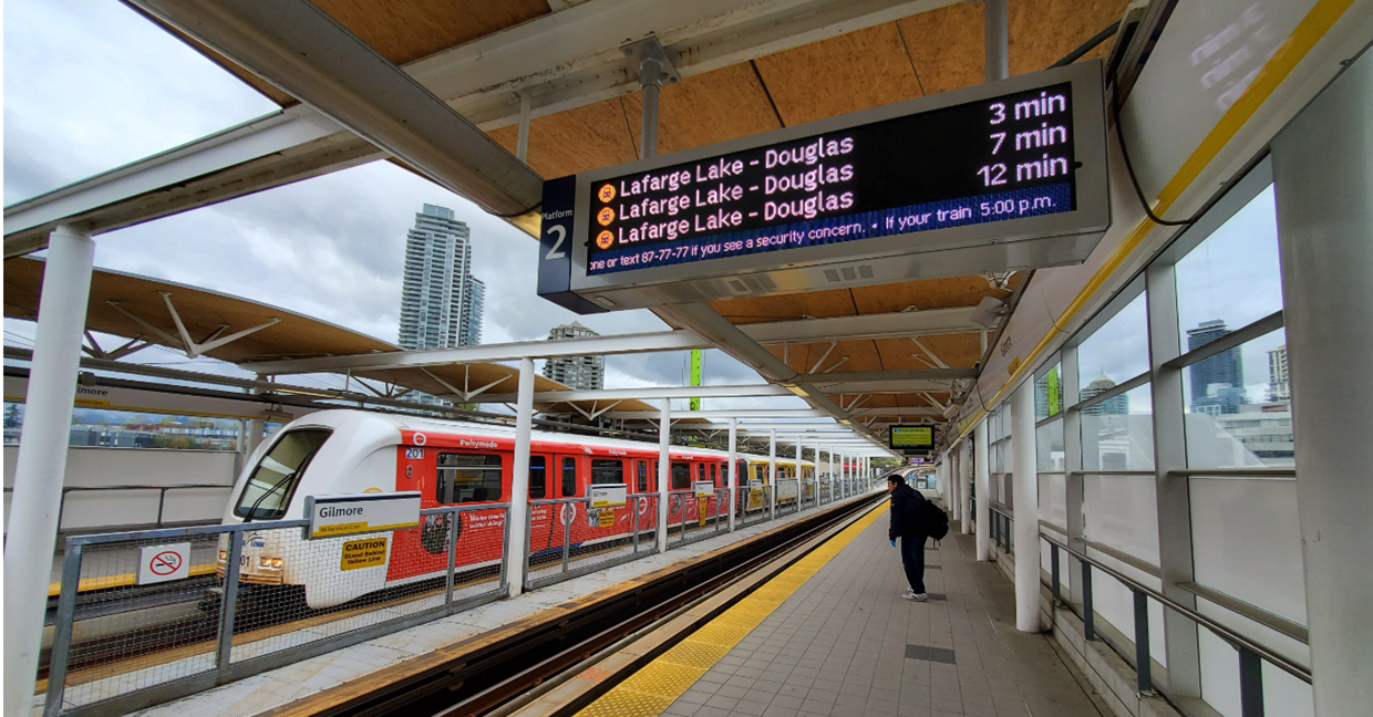 The next train screen at Gilmore Station