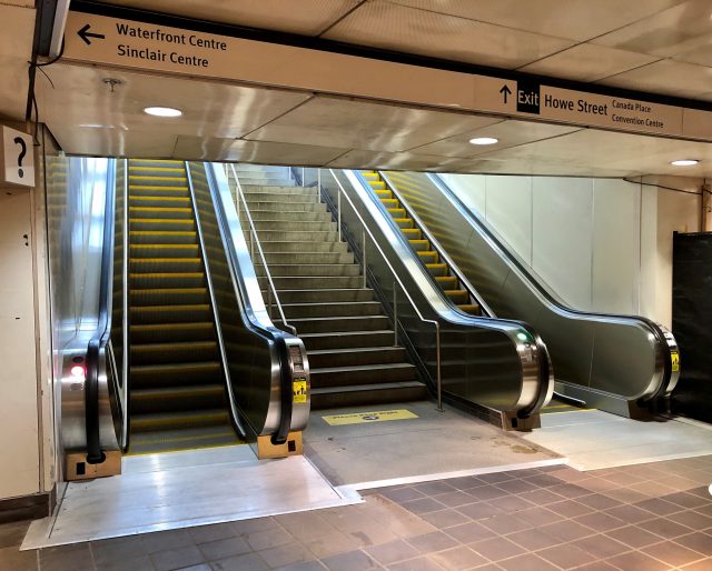 New escalators at Waterfront Station's Howe Street entrance