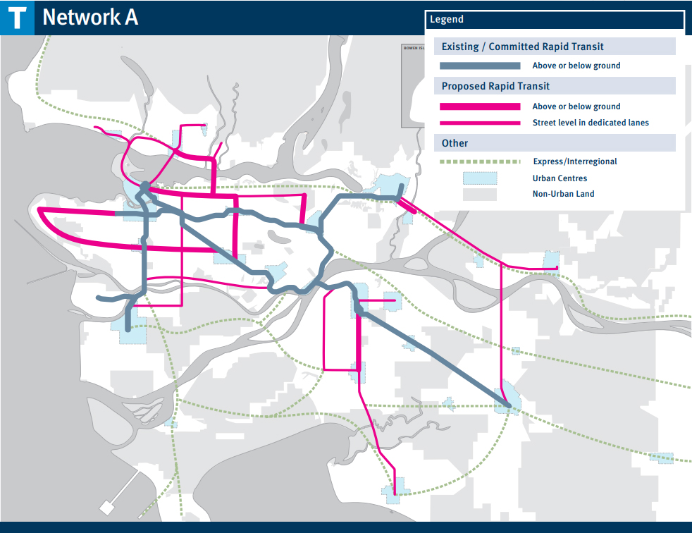 Network A map from Transport 2050 phase 2 engagement