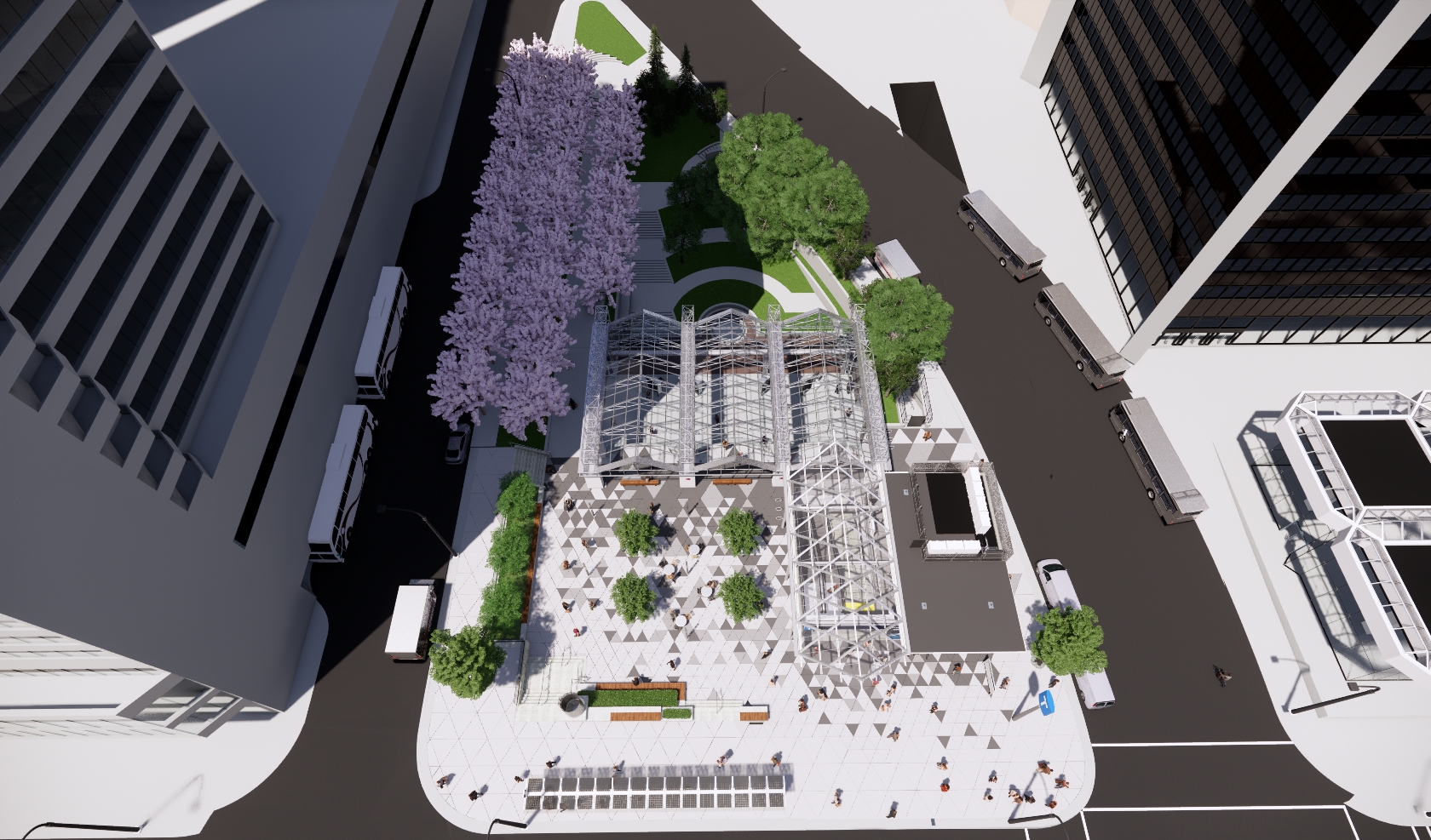 Rendering of the upgraded Burrard Station from a bird's-eye view