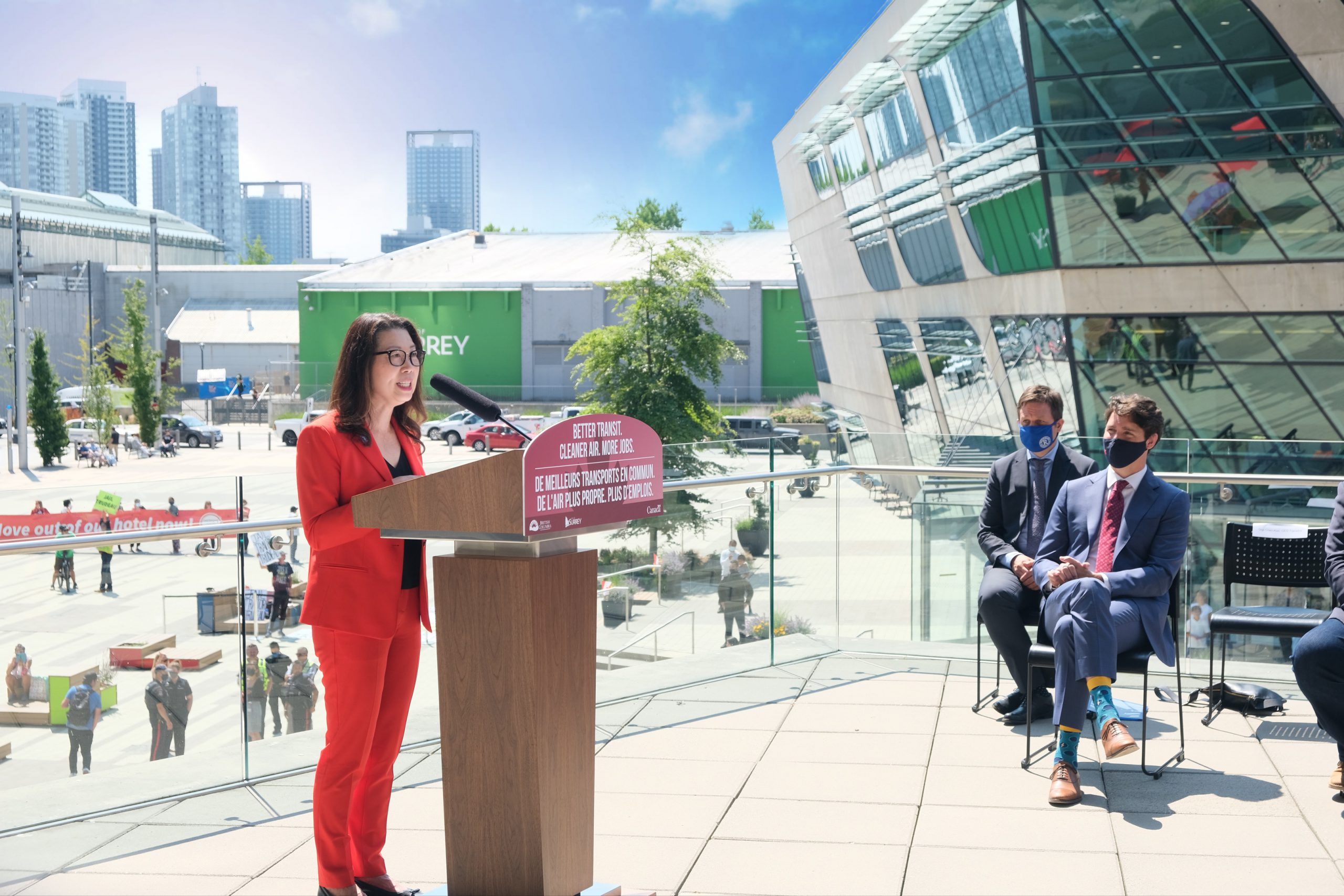 TransLink Interim CEO Gigi Chen-Kuo speaks at the funding announcement for the Surrey Langley SkyTrain project
