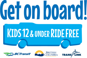 The logo for Get on Board - Kids 12 & Under Ride Free