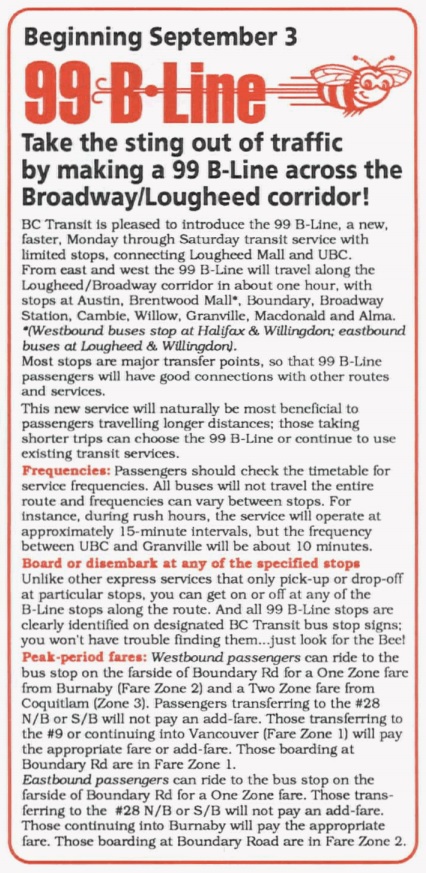 Excerpt about the 99 B-Line in the Aug 23, 1996 issue