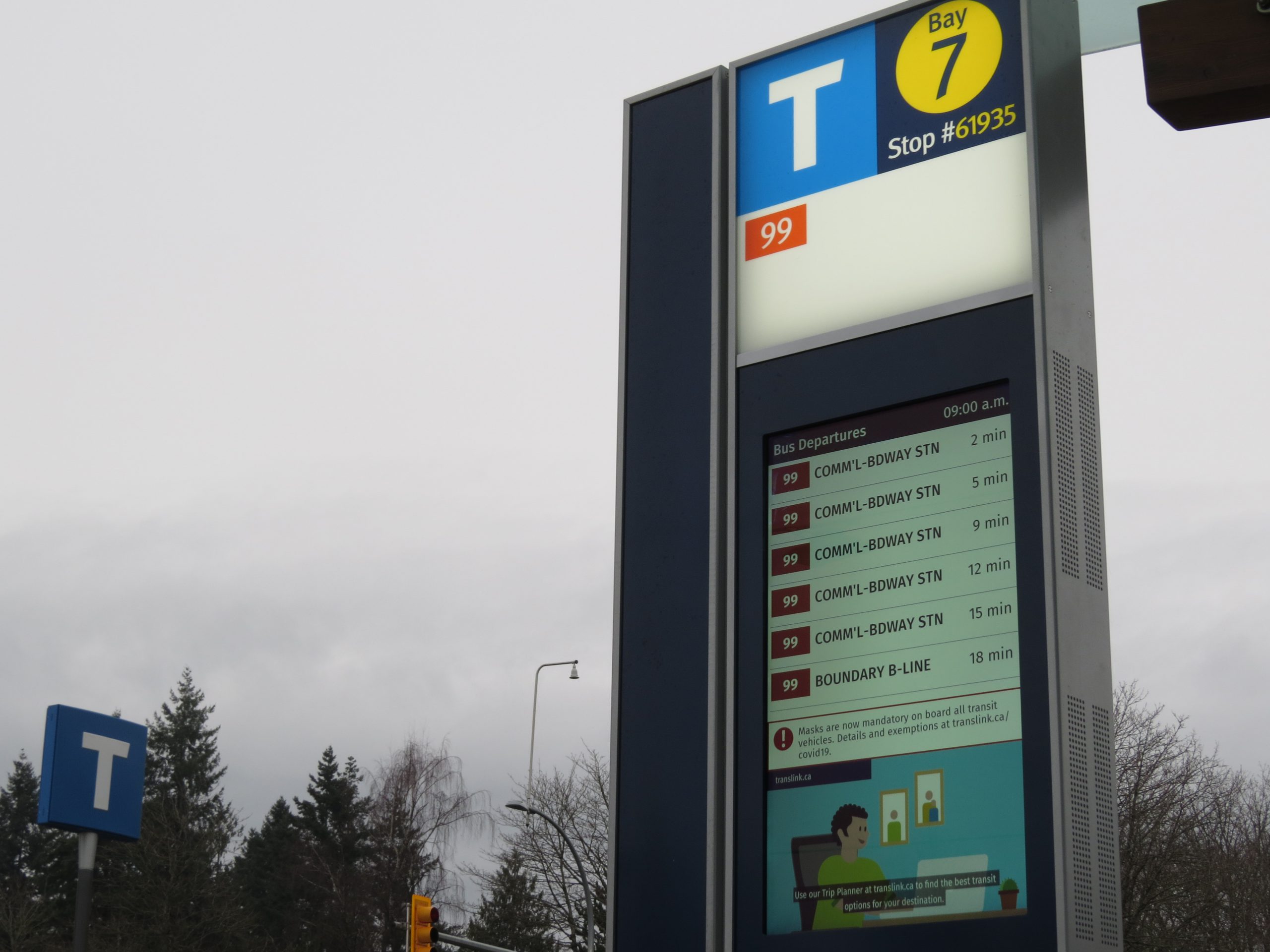 Bay 7 at the UBC Exchange with the new next-bus screens