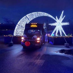 The Reindeer Shuttle travelling through the light display at the PNE WinterLights