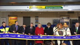 The ribbon cutting at the opening of the Evergreen Extension