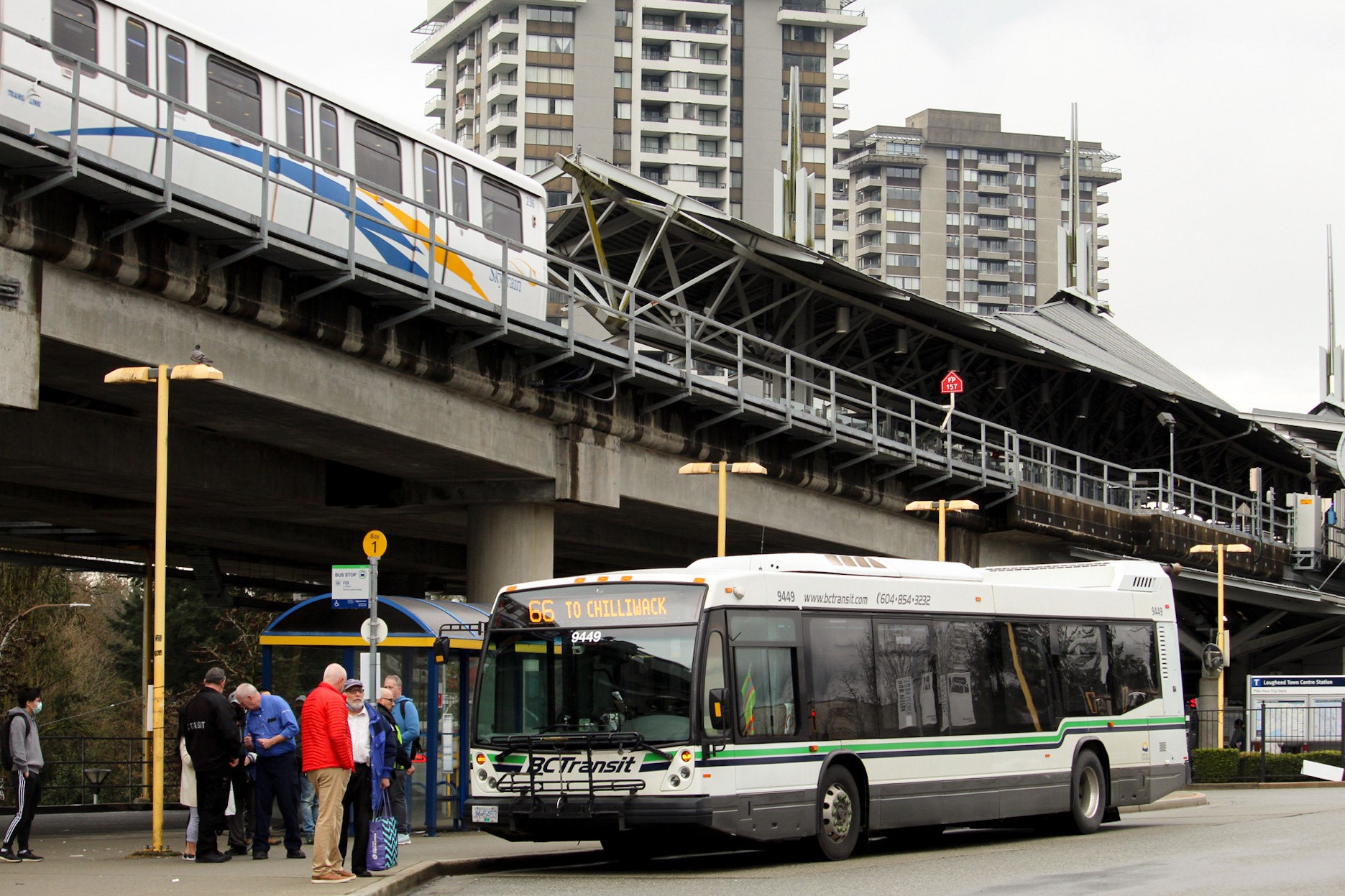 Photo of the BC Transit Fraser Valley Express bus sitting out side of Lougheed Town Centre Station (Trevor Bodnar)