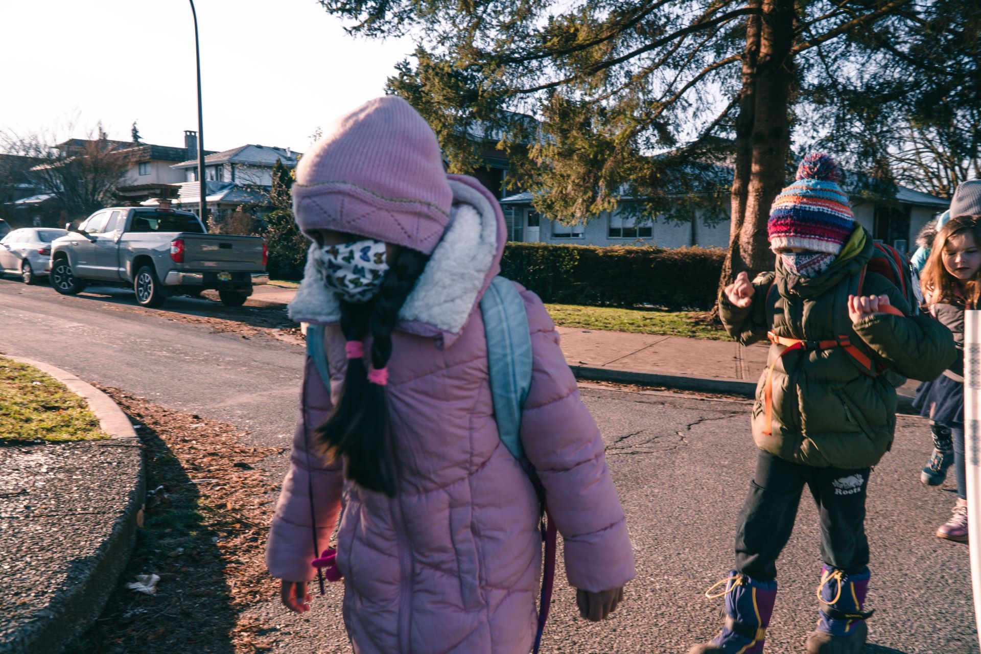 Kids Walking to Queen Mary Elementary School
