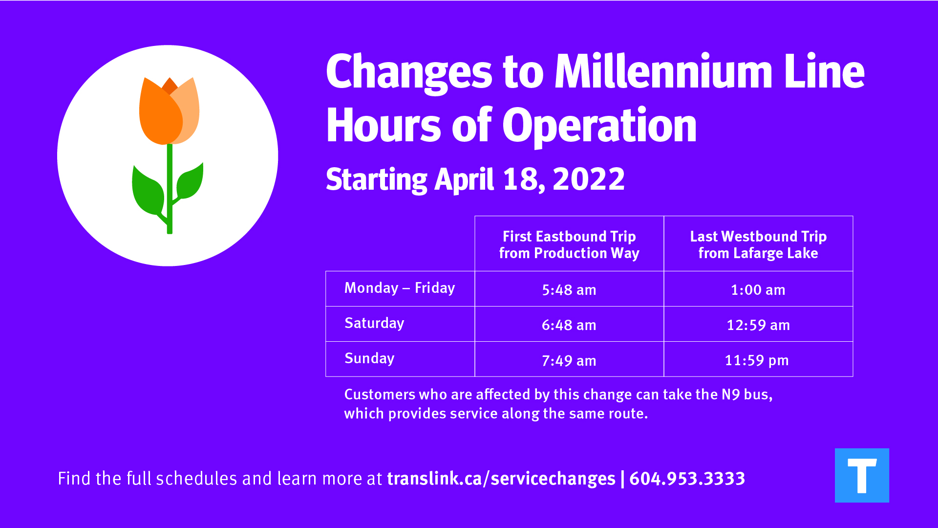 Millennium Line Spring Service Changes