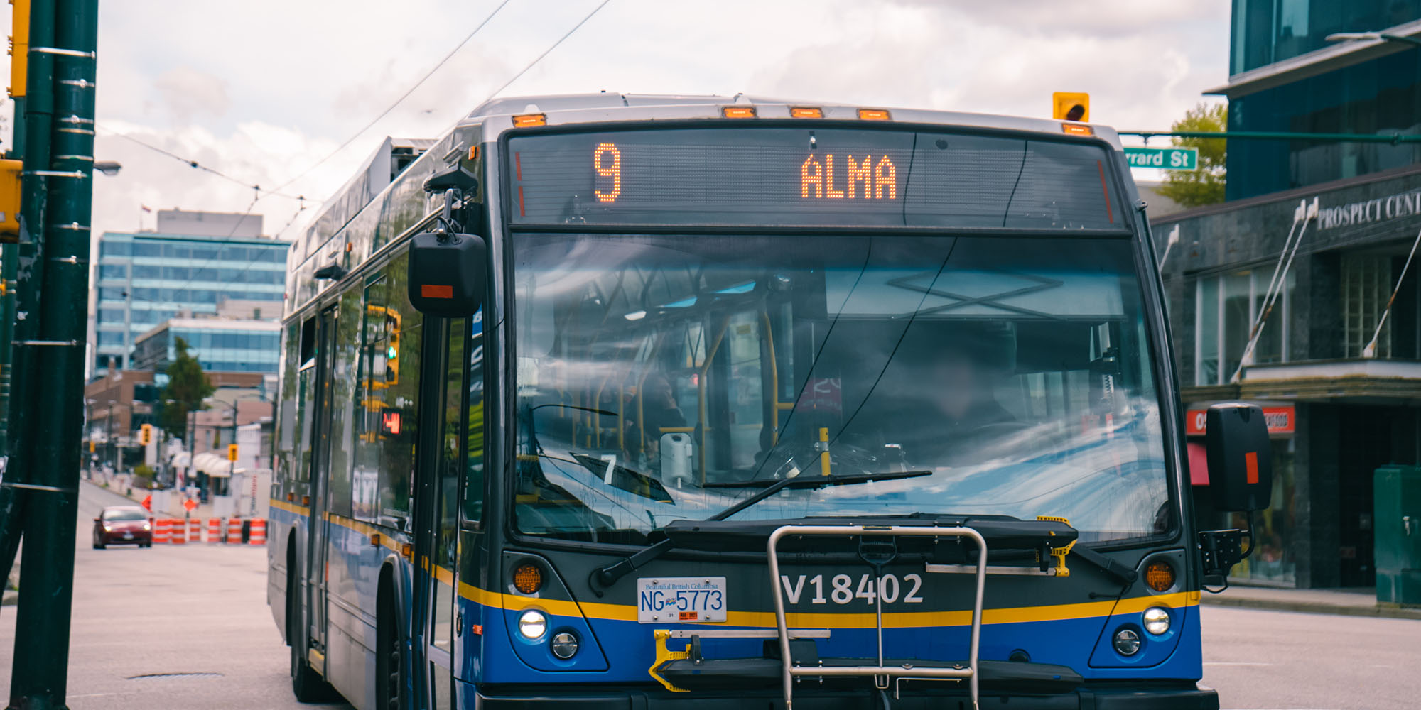 9 Alma bus driving down Broadway
