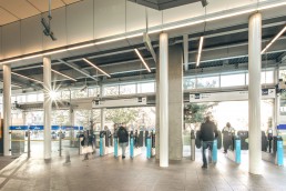 Customers entering the fare paid zone at Main Street–Science World Station