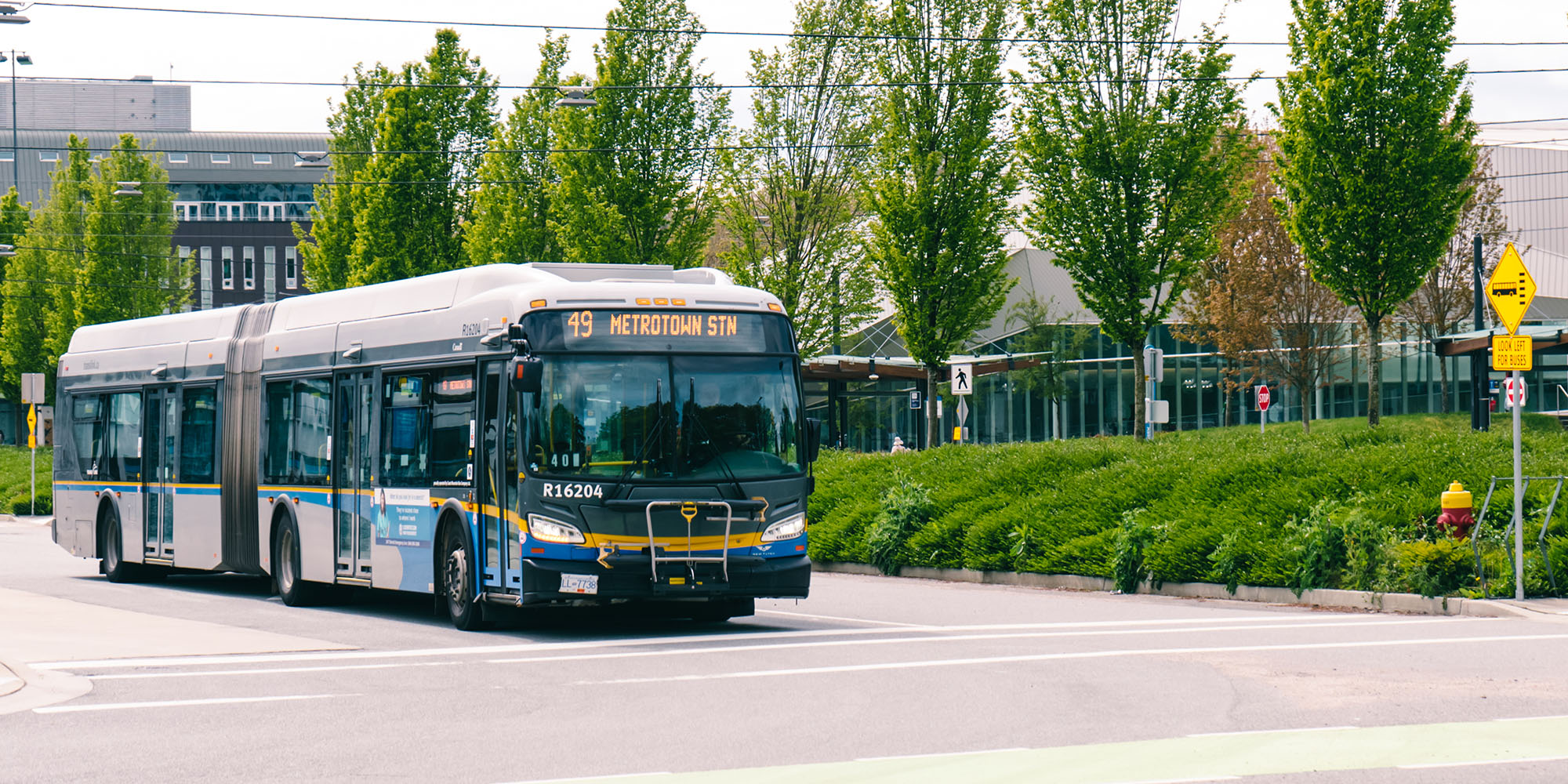 Photo of the 49 Metrotown Station bus, one of TransLink's top 10 bus routes, departs UBC Bus Exchange
