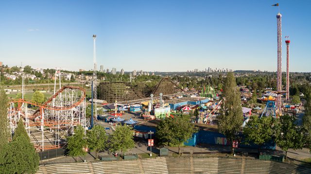 Aerial Panoramic View of Playland amusement park during a bright sunny day.