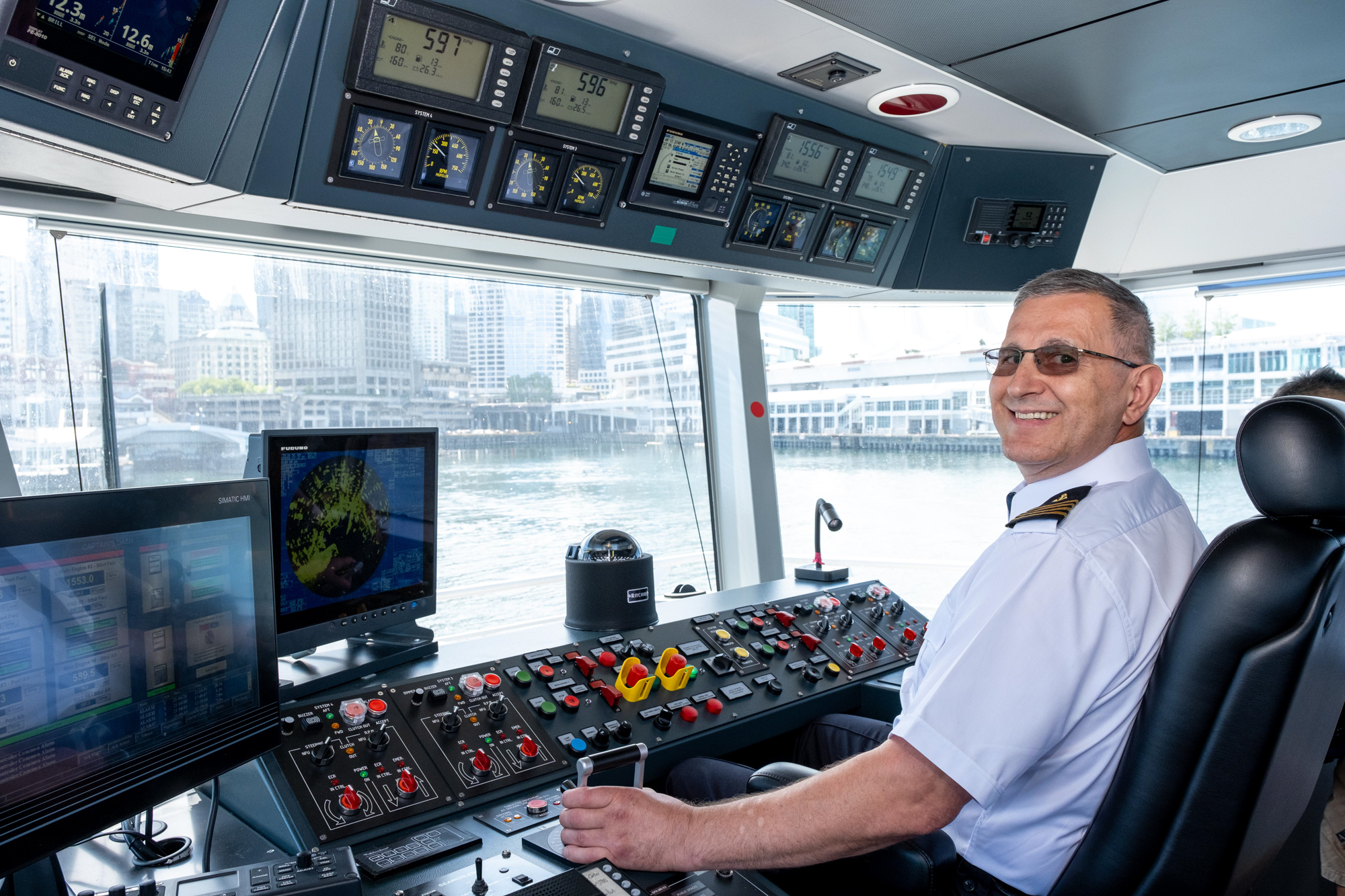 The Chinook SeaBus captain at the helm