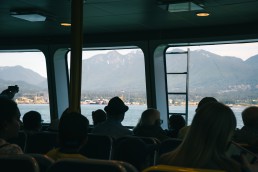 Passengers aboard the Burrard Chinook SeaBus peer out