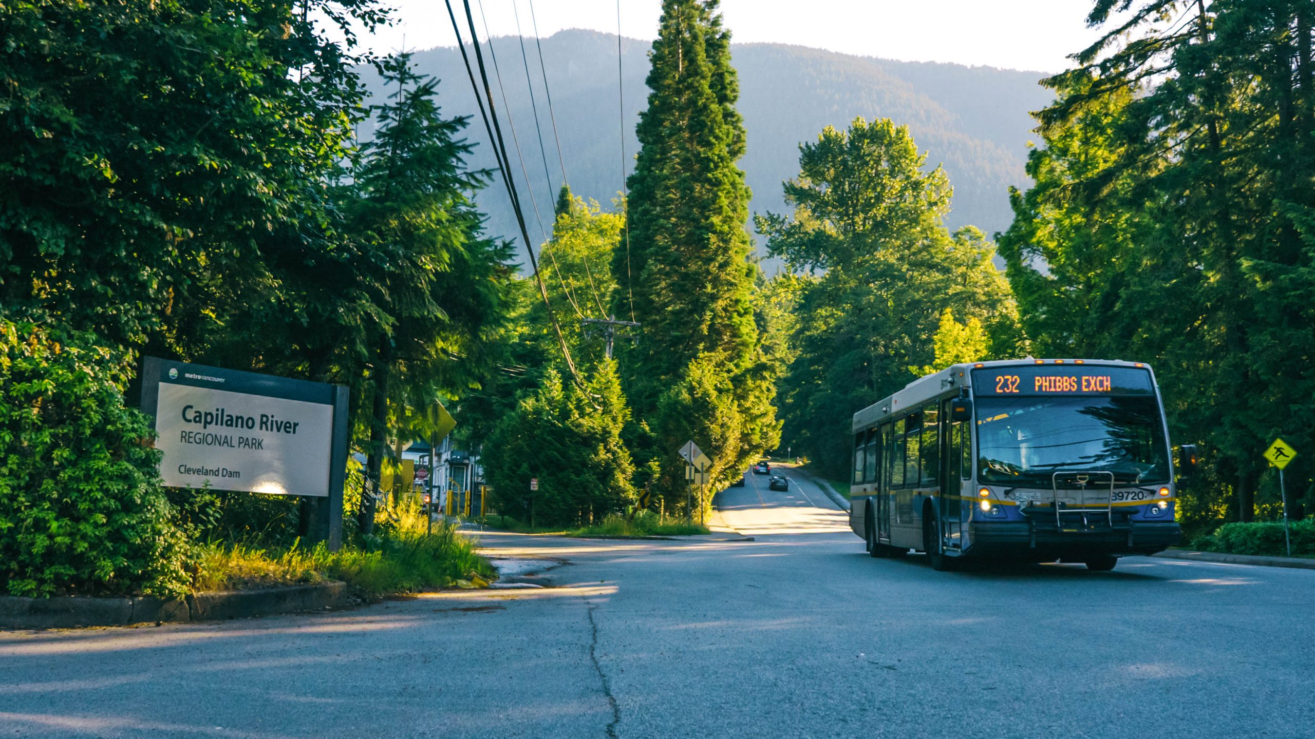 232 Phibbs Exchange bus passing by the Capilano River Regional Park sign