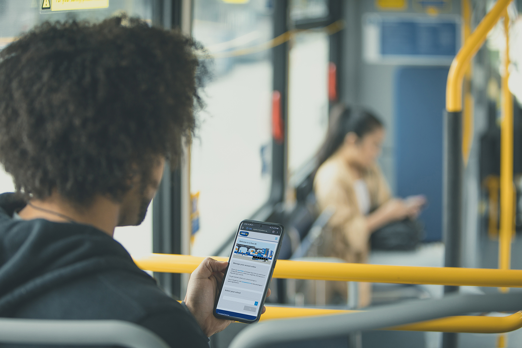 Student uses phone and is at the U-Pass BC website: upassbc.translink.ca